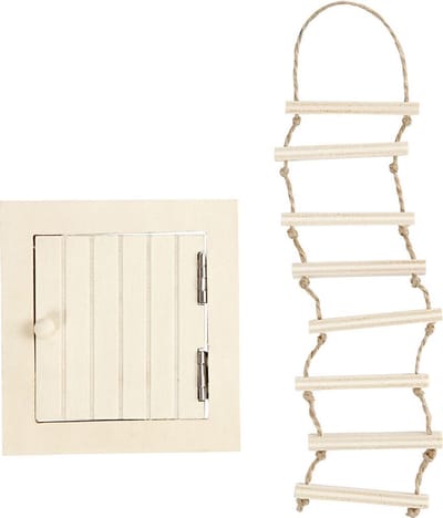 Zolderluik en touwladder, afm 9-20 cm, 1 set