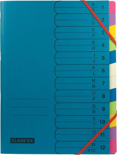 Class'ex sorteermap A-Z en 1-12 blauw met 12 tabs in geassorteerde kleuren