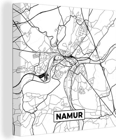 Canvas Schilderij Stadskaart – Plattegrond – België – Zwart Wit – Namur – Kaart - 20x20 cm - Wanddecoratie