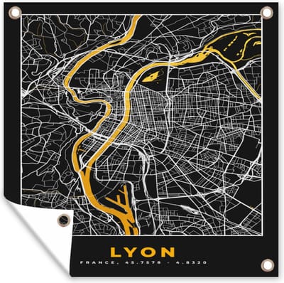 Tuin poster Stadskaart – Plattegrond – Kaart – Lyon - Frankrijk - 200x200 cm - Tuindoek