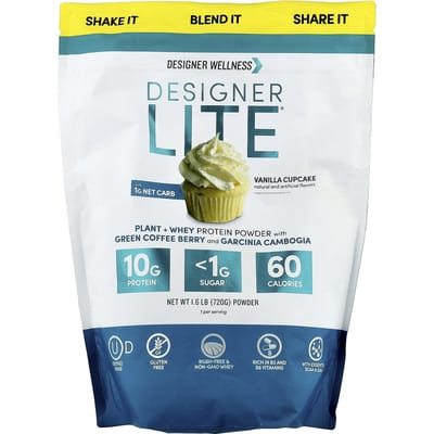 Designer Wellness, Designer Lite®, Plantaardig + Wei Eiwitpoeder, Vanille Cupcake, 720g (1,6 pond)