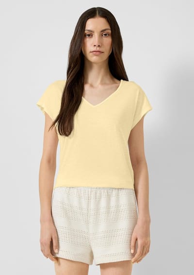 Q/S designed by - Dames t-shirt - Maat XS - Vrouwen - Geel - katoen