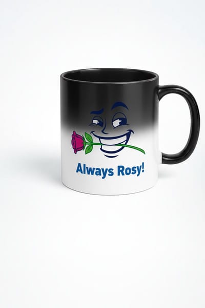 Magische Mok 'Always Rosy!' met Wenkend Gezicht en Roos | Warmtegevoelige Kleurveranderende Koffiemok