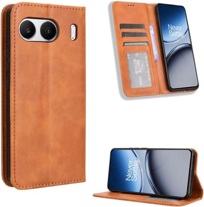 Exobox Geschikt voor Oneplus Nord 4 - Retro Wallet Book Case Hoesje - Bruin