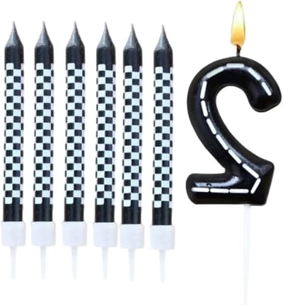 Verjaardagskaarsen Race Thema - Taartkaarsen Cijfer - Feestdecoratie Kinderen - Zwart Wit Design - 7 Stuks Set