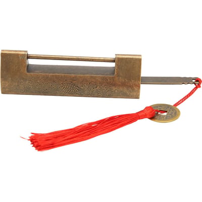 Messing Antiek Hangslot Afstand 5.9cm Exquise Roestvrij Chinees Oude Stijl Vis Horizontaal Hangslot antiek messing kleur