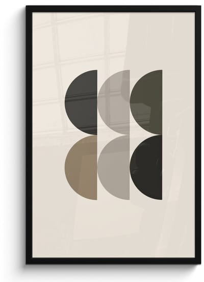 Poster in lijst - Fotolijst 60x90 cm - Posters - Halve cirkels - Aardetinten - Grafisch - Posterlijst zwart - Decoratie - Wanddecoratie woonkamer - Muurdecoratie slaapkamer