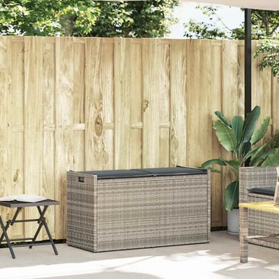 vidaXL - Opbergbank - met - kussen - voor - buiten - 100 - cm - poly - rattan - lichtgrijs