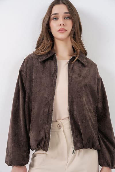 Overmaat Velvet Zip-Up Jas met Zakken