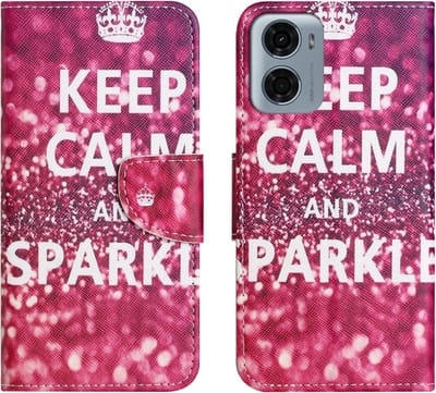 Coverup Hoesje - Geschikt voor Motorola Moto G05 / E15 Hoesje - Coverup Book Case - Keep Calm and Sparkle