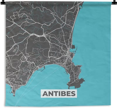 Wandkleed - Wanddoek - Antibes - Frankrijk - Plattegrond - Stadskaart - Kaart - 180x180 cm - Wandtapijt