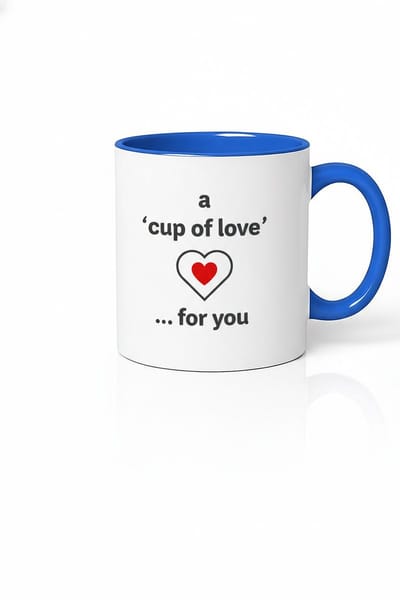 Liefdes Mok 'a cup of love' met Rood Hart | Wit & Blauw Keramiek | Romantisch Cadeau voor Jou