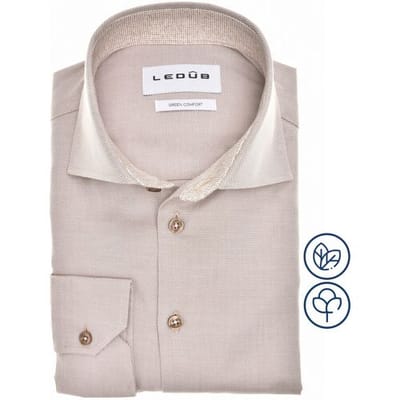 Ledub modern fit overhemd - twill - middenbruin - Strijkvriendelijk - Boordmaat: 38