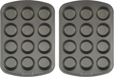 Muffin Bakvorm - Cupcakeblik - Thuis Bakken - Antiaanbaklaag - 2x 12 Koppen - Grijs