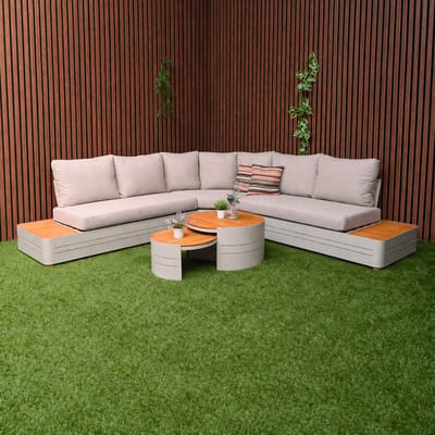 Loungeset Zanzibar Premium Beige XXL Tuinset Hoekbank 6-persoons Aluminium/Hout – R24S03C