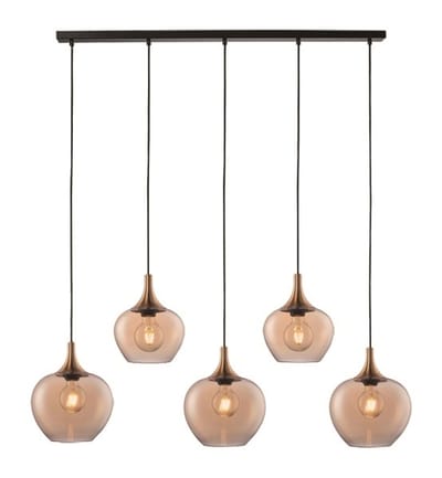 Freelight Hanglamp Fresu Amber Glas Ø 19 & 24cm 5 Lichts Balk