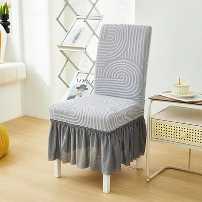 Eetkamerstoelhoes Jacquard Bruiloft Stoelhoezen Zitkussen met Rok Stretch Kantoorstoelen Slipcovers Huisdecoratie 1pc gray