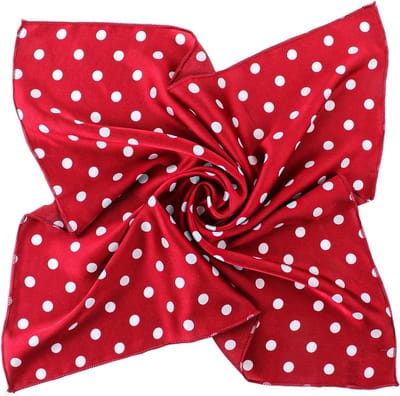 Vintage Vierkante Sjaal van Satijn en Chiffon voor Vrouwen - 50x50cm, Perfect als Hoofddoek, Bandana of Nek Sjaal met Rood Dots Design
