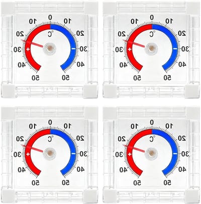 Raamthermometer Set - Zelfklevende Meters - Temperatuur Controleren - Weerbestendig Kunststof - 4 Stuks - Transparant
