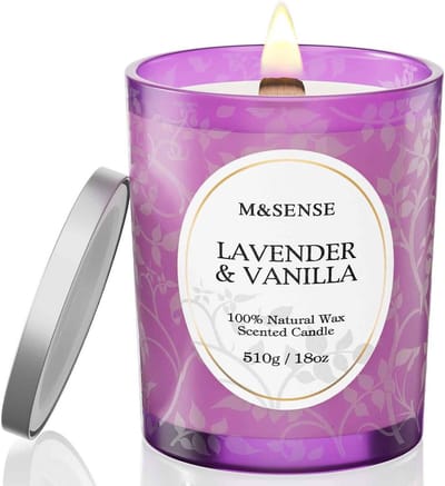 Lavendel vanille geurkaars houten lont 18 oz 100 uur langdurig aromatherapie sojawas