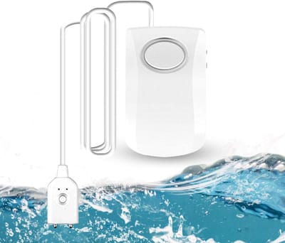 Wateralarm - met kabel - Waterleksensor - Water Lekkage Detector - Watermelder incl. batterij - Waterdetector - Lekdetectie - Lekkagemelder - Flood Lek Alarm - Overloop - Realtime monitoring - Voor keuken, kelder, garage, wasmachine - Wit