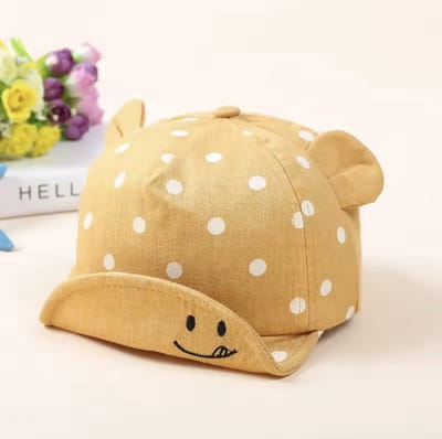 CHPN - babyPetje - BabyHoedje - Baby hoedje - Baby petje - Kinderpet - Babymuts - Babycap - Cap - Zomerpetje - Petje - Oker - Stippen - Dots - Met oortjes