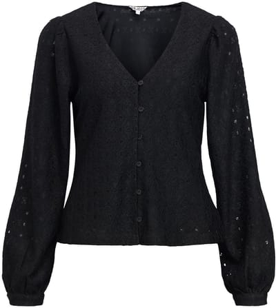 Object Objlaila L/s V-neck Top Noos Tops & T-shirts Dames - Shirt - Zwart - Maat M