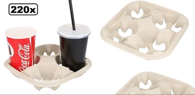 220x Draagtray bio voor 4 bekers - milkshake cola sinas beker koffie tray houder festival thema feest