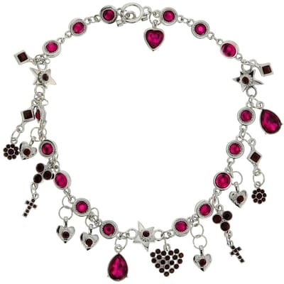 Behave - Ketting met hangers - zilverkleur - fuchsia - trendy stijl