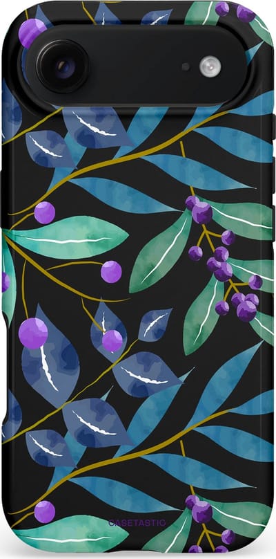 Casetastic hoesje geschikt voor Apple iPhone Air - MagSafe - Dubbellaagse bescherming - Besjes fantasie - Fashion Case - Zwart Petrol Saliegroen