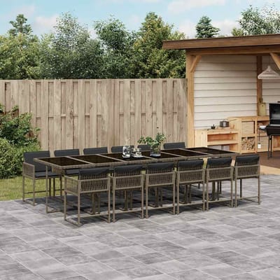 vidaXL - 13-delige - Tuinset - met - kussens - poly - rattan - grijs
