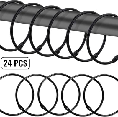 24 stuks - Douchegordijnringen - Gordijnringen - Open ringen - Zwart - Binnendiameter 50 mm - Romeinse ringen - Losse ringen - Ronde decoratieve douchegordijnringen - Geschikt voor gordijnen, losse notitieboekjes, sleutelhangers, foto's
