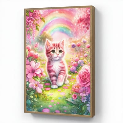 Wandlamp 60x90 cm - Oplaadbaar - Kitten - Roze - Kat - Regenboog - Bloemen - Wandlampen binnen woonkamer - Slaapkamer lamp - Decoratieve nachtlamp - Vloerlamp draadloos