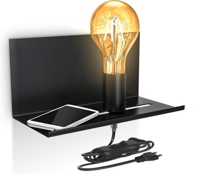 B.K.Licht - Metalen Wandlamp - voor binnen - industriele - zwarte wandlamp - aan/uit schakelaar - met snoer - netstroom - met 1 lichtpunt - wandspots - muurlamp - verstelbaar - E27 fitting - excl. lichtbron