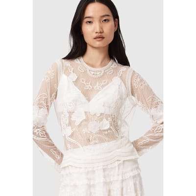 AllSaints Arlea Emb Top Vintage White Taglia: 12 | Maglie a manica lunga Outlet | Donna | Bianco