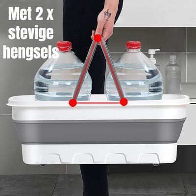 Allernieuwste.nl® Opvouwbare Dweil Emmer met Wieltjes en 2 Hengels - Wit/Grijs - Inklapbaar Dweil Systeem voor Efficiënt Schoonmaken
