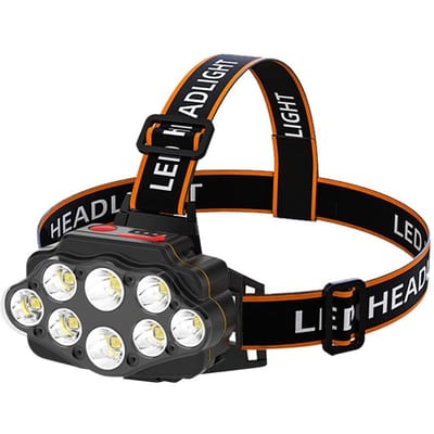 Lampe frontale Super lumineuse à 8led, idéale pour le Camping en plein air, la randonnée, la pêche de nuit Two Batteries noir