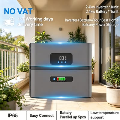 Zonne-energieset 2400W/1600W hybride omvormer met 2400W/2880W LiFePO4 batterij, Solar Hub Plug & Play voor balkon-energiecentrale, energieopslag voor thuis in de EU, geen btw