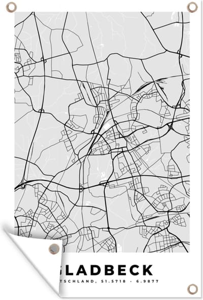 Muurdecoratie Plattegrond - Duitsland - Gladbeck - Stadskaart - Kaart - 120x180 cm - Tuinposter - Tuindoek