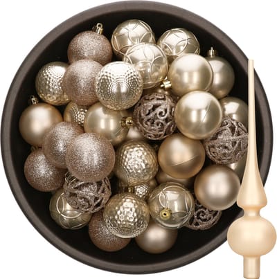 Decoris Kerstballen - 37 ST - 6 cm kunststof - met glazen piek - champagne