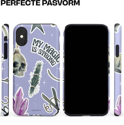Casetastic hoesje geschikt voor Apple iPhone X / Apple iPhone XS - Dubbellaagse bescherming - Lila Paarse Hekserij Strong Magic Sterren Collage - Fashion Case - Lila Lichtgrijs Wit
