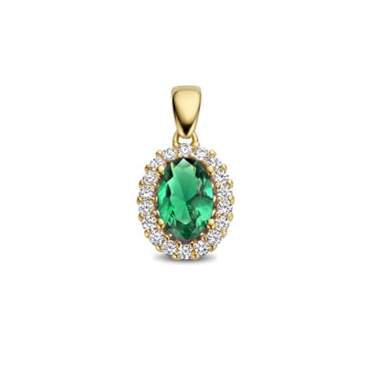 14K geelgoud hanger groen en wit zirkonia halo 4028204