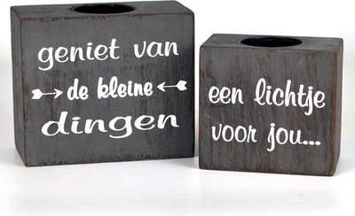 Waxinehouder set - geniet 10x12 cm - een lichtje voor jou 7x9 cm