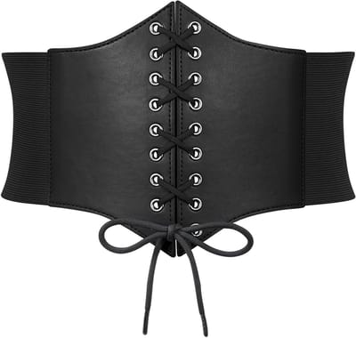 Zwart Corset Tailleband voor Dames - Tied Waspie Ceintuur met Laces, Elastische Brede Ceintuur voor Halloween Feestjes en Kostuums
