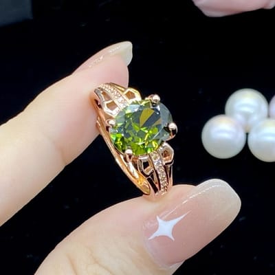 POMOiii Schitterende Zirkonia Damesringen Romantische Peer Groene Steen Verlovings Trouwring Valentijns Cadeau Voor Geliefde Mode Sieraden Adjustable Opening