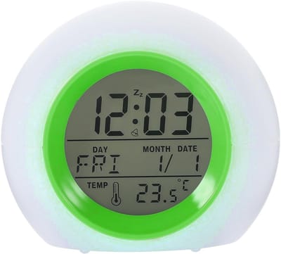 QTTVBTNA Kinderwekker - Kleurveranderende Nachtlamp - ABS Veilig Materiaal - Wekker met Temperatuur Display - Voor Slaapkamer - Jongens en Meisjes - Blauw - 7 Kleuren - 1 Stuk