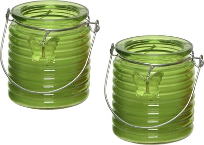Citronella kaars - 2x - in windlicht - groen - 20 branduren - citrusgeur