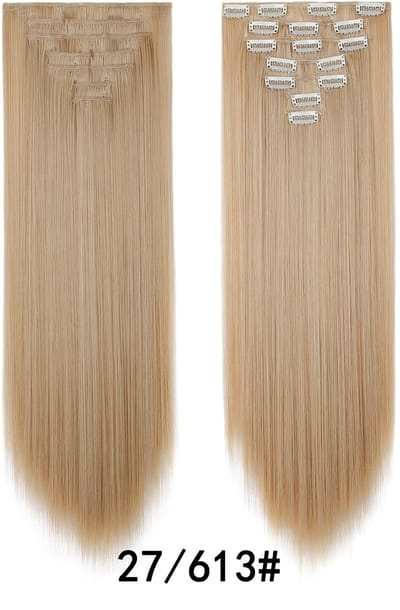 Pruik - Haarverlenging met 16 clips, haarclip, vervangende pruik - Pruik van synthetische vezels met clips - 60 cm -17.27M613#