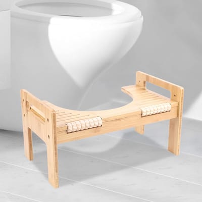 Toiletkruk Bamboe - WC Hulp Stoel - Ontlasten op Toilet - Met Voetmassage - 45x244x259 cm - Naturel