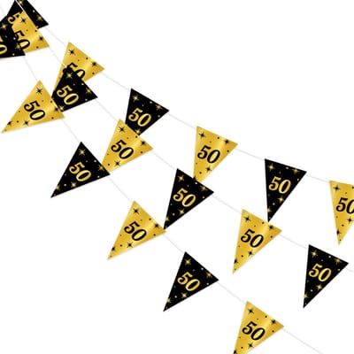 Q2P - Slingers - 50 Jaar - Verjaardag - Versiering - Abraham - Sarah - Decoratie - Vlaggenlijn - Goud - Zwart